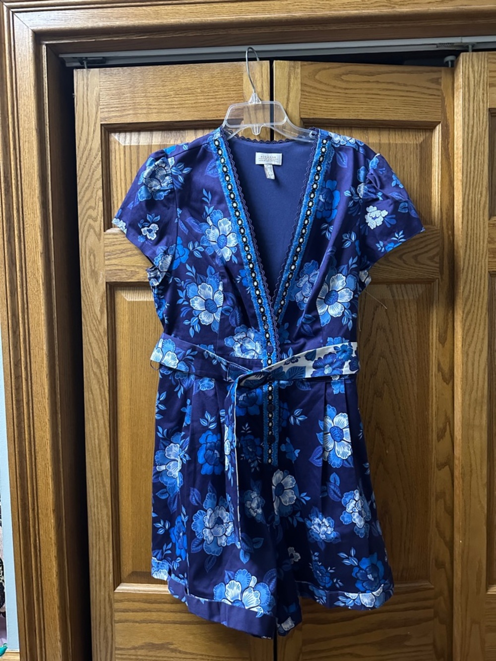 Adrianna Papell Navy Blue Floral Short Sleeve Romper - Picture 5 of 8